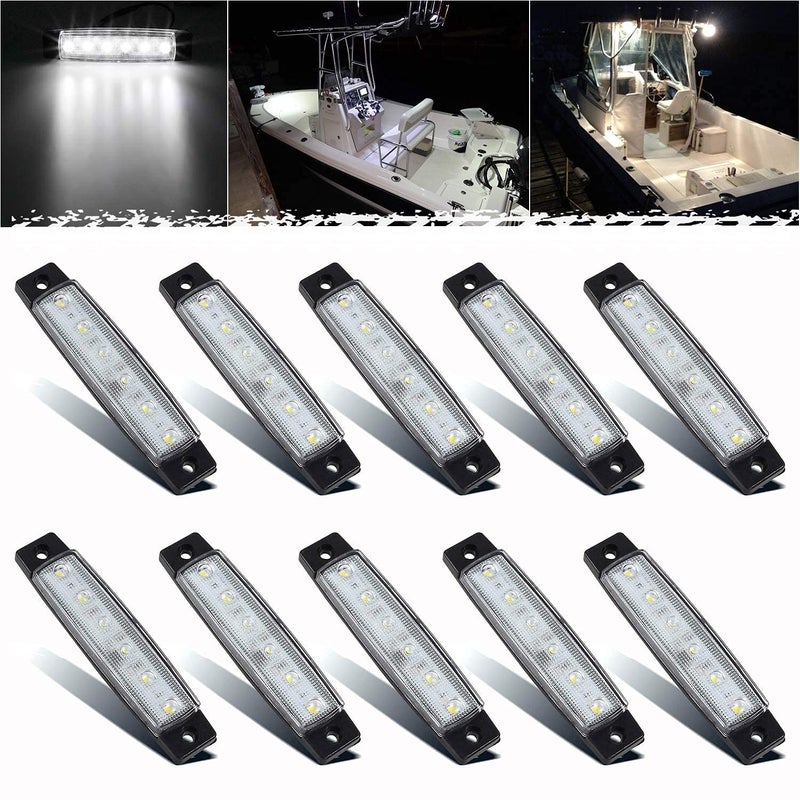 PSEQT LED Boat Interior Lights Marine Courtesy Light Strip Deck Transom Cockpit Navigation Lighting Waterproof for Fishing Pontoon Kayak Yacht Sailboat (White 10Pcs) - Image 1